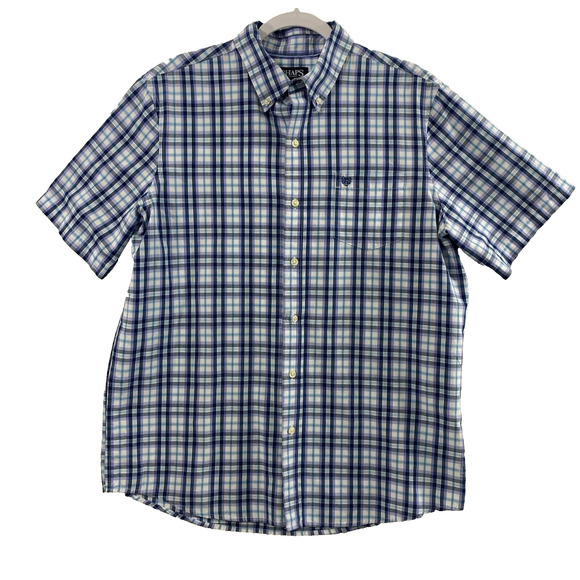 Chaps Easy Care Shirt Mens Large Blue Plaid‎ Short Sleeve Button Down Casual - Picture 1 of 10